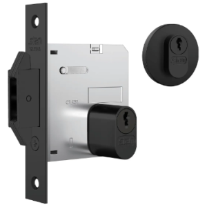 Fechadura Stam 1006 porta bater/correr Roseta Redonda Preta